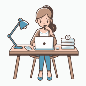 正在电脑办公美女卡通插画图片